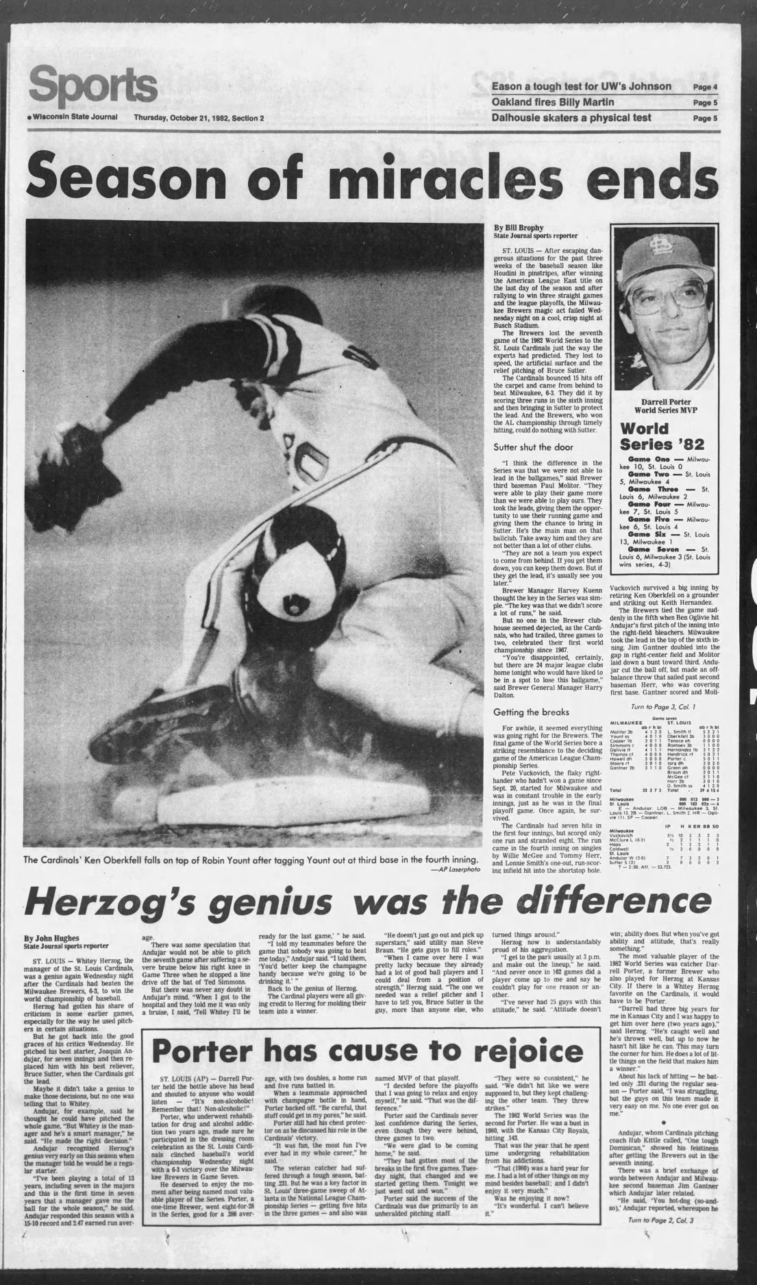 State Journal sports page, Oct. 21, 1982